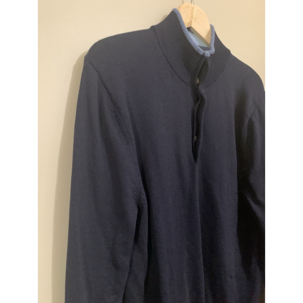 Brooks Brothers Extra Fine Italian Merino Wool Sweater Navy 1/4 Button Up Mens M - Picture 4 of 16